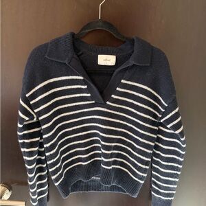 Wilfred Dark Blue and White Striped V-Neck Sweater